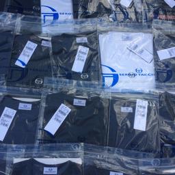 20 new bagged and tagged 100% genuine men's Sergio tacchini tops, mix of sizes large and x-large, a few cotton most polyester and I think all short sleeved,Colours are a mix of navy, black,and white being sold as lot no separating cash on Collection only