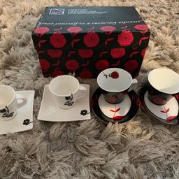 4 floral espresso cups & saucers 
New & boxed