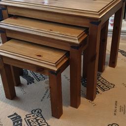 Nest of 3 Solid Oak tables

Perfect for upcycling, wear and small scuffs over years and one chip at the back of the tall table but would look good as new with abit of TLC.

Can deliver local