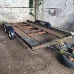 here for sale is my car trailer in need of a little TLC but can be used straight away if u wish it has new tyres on it really well built and has a 14ft bed on it