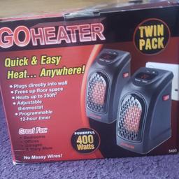1 pack of 2 desk top heaters still in box, haven't been used. Collection only please. Plug in for instant heat. 