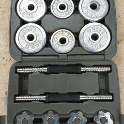 15kg dumbell set with carry case.
8x 1.25kg
4x 0.5kg

Slight corrosion from not being used and stored in garage

Have other weights for sale, see other listings 