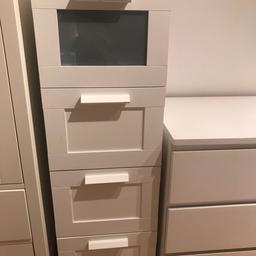 2 sets of Ikea drawers. One drawer of the tall ones is a a bit temperamental but still works. A few scratches from moving but generally in good condition.