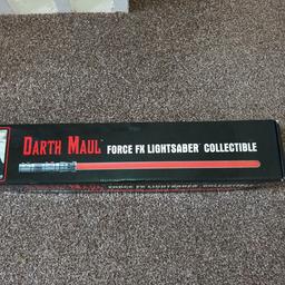 Darth Maul Lightsaber, in great condition, box is in good condition too. lights great, sounds as they should work. Open to offers, happy to post at cost.
postage is standard price insured etc will be a little more. or cash on collection.