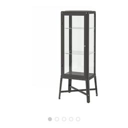Ikea glass display cabinet 
In dark grey
Excellent condition 
Measurements can be found in the photo 
Can deliver locally for a small fee, please ask first