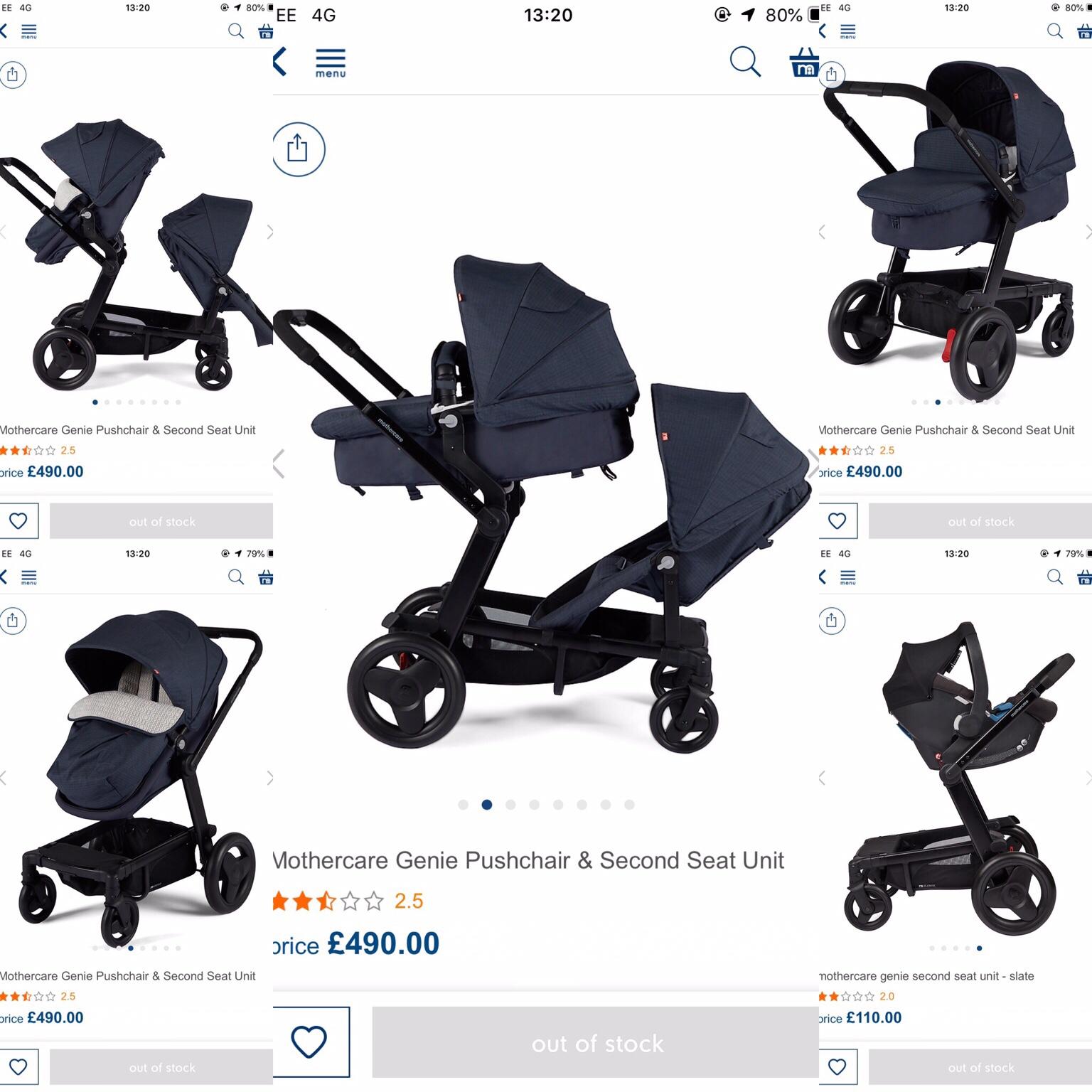 Mothercare genie best sale double pram