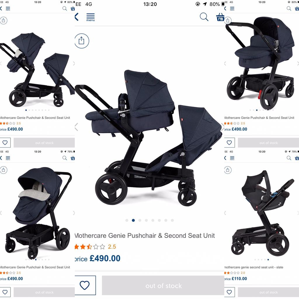 Mothercare genie pushchair hotsell & second seat unit