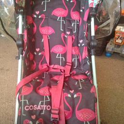 I have a cosatto flamingo pushchair I used it for my daughter about two years ago and worked great it comes with the Rain cover just a tiny unnoticeable rip just needs a wipe down other than that it’s in good condition the breaks work etc you can adjust the handles to your comfortability can deliver if local to B14 otherwise it’d be collection