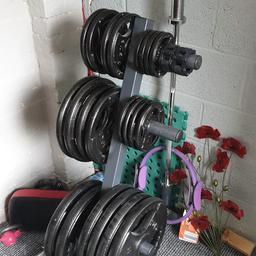 full setup as follows.
squat rack (adjustable height and width)
bench with decline/ incline/ flat positions, leg curl and preacher deck.
weight tree with the following.
2 x 25kg
4 x 2kg
2 x 15kg
2 x 10kg
4 x 5kg
4 x 2.5kg
4 x 1.25kg
Olympic curl bar (EZ)
Olympic straight bar
Olympic dumbell bars (pair)
4 pairs spring collars.
plyo box
10kg slam bag
kettle bells
20kg
16kg
12kg
8kg
6kg
4kg
2kg
