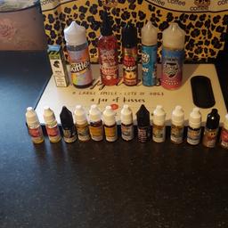 blue razpberry 100 ml, skittlez blueberry 100 ml, strawberry slush 80 ml, fruit splash strawberry 50 ml, pukka juice blaze no ice 50 ml, an 14 bottles mixed variety 10 ml bottles mega bundle 40 quid selling due to stoped vaping. collection or posted offers considered the big bottles are opened but unused opened to smell little ones sealed