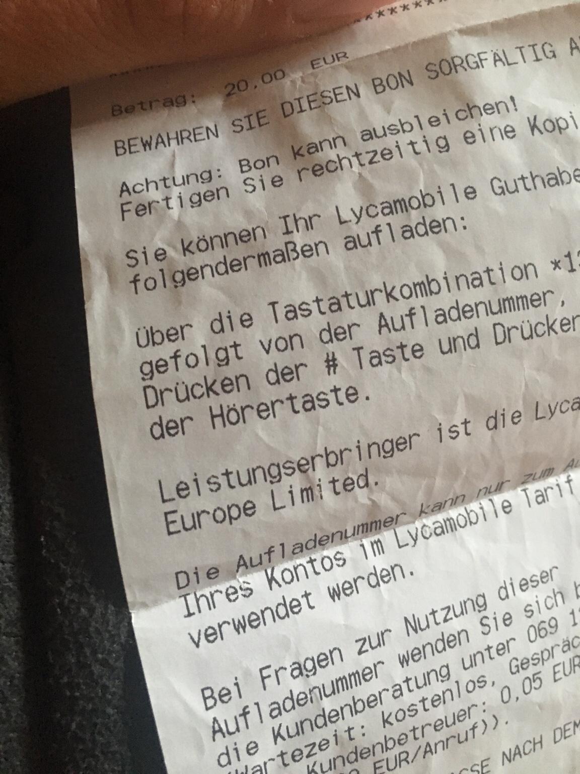 Lycamobile Aufladekarte 20€ in 83666 Waakirchen für 20,00 € zum Verkauf ...