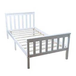 Single solid wooden Bed frame with smooth white finish

The stylish design will compliment any interior

Item takes a standard 3ft single mattress (190x90)- Frame Size : H:82cm L:198cm W:98cm

Fixed Wooden slats and extra middle leg to add extra strength, Clearance under the bed from floor is approximately 20cm

198 x 82 x 98 cm .Mattress is not included.
Only 3 months old bed
has few signs of usage otherwise in perfect consition.
ALREADY DISMANTLED