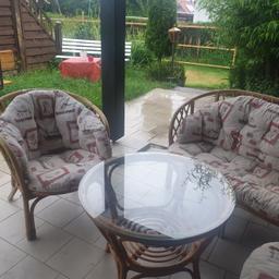 ich verkaufe meine schönen gemütlichen Gartenmöbel 2× Sessel + 1× 2 Sitzerbank + sitzauflagen+ Tisch