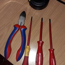 3 Electrical screwdrivers, electrical pliers, tape measure and plumbing fittings, good condition, collect only
