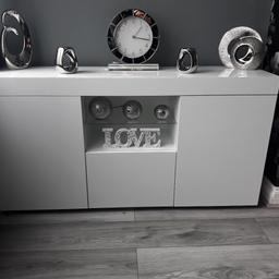 Hi gloss sideboard with colour changing lights and storage space with glass display shelf only one month old a change forces sale only £130ono tel 07743387004