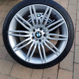 Set of 4 staggered spider alloys inc bmw tyres pressure sensors.
Two 7.5" wide rims with new 245 / 35 / 19 A rated tyres. 
Two 9.5" wide rims on rear fitted with 265 / 35 / 19. One is legal, one has been run flat and needs changing. Last picture is the matching tyre. I would recommend putting a new pair on the rear.
I cannot see a BMW sign so pls assume these are copies.
Curb rash to all rims. Both rears have been welded in the past but all hold air and balance up.
Very nice looking rims!