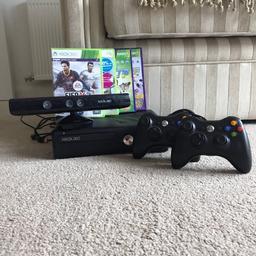 Includes:

Two controllers
Console
Kinect sports one and two
Fifa 14
Kinect camera

Been used
Good quality
Collection only