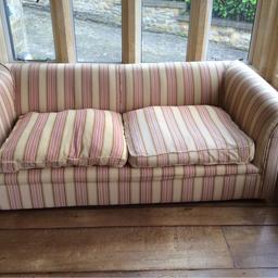 SOFA RECOVERED ORIGINALLY FROM HEALS IN LONDON. ITS 190CM BY 100CM BY  63CM. SEE OTHER AD FOR MATCHING SOFA BEDHIGH