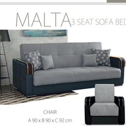 BRAND NEW COMFORTABLE MALTA 3 SEAT SOFA BED
An ornate, contemporary style Sofa Bed sets itself apart with two individual fold-able backrests and doesn’t fall short on aesthetics either with it’s lovely, intricate styling from top to bottom, the well-padded seating offers cosy comfort…
DIMENSIONS:
Width: 170 cm
Height: 92 cm
Depth: 45 cm

Sleeping Area:
Width:  110 cm
Length: 138 cm

MALTA 2 SEAT SOFA BED
 For Sale Item is in very good condition.It is very versatile sofa bed. In excellent condition.Comfortable Collin Sofa Bed with an interesting design with adjustable in living room.

COLORS :-
BROWN
BRAND NEW HIGH QUALITY SOFA BED-SOFA BROWN STRONG STRUCTURED and Comfortable.

– DIMENSIONS :-

2 Seater Width 170 CM
2 Seater Depth 90 CM –
2 Seater Height 90 CM

 Fall in Love with our latest collection.


Practicality Doesnt Have to Compromise On Style.
Visit Our Profile now to Fall in Love with Our Latest and Elegant wardrobes and Sofas.
And Call us now to Have your Order Delivered at