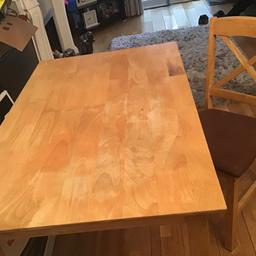 Dining table with 4 chairs in used condion. All still solid and sturdy, chair fabric needs clean or cover. Collection is from Downham BR1