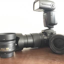 Verkaufe fast Neuwertige Nikon Spiegelreflexkamera, funktioniert einwandfrei. 
Inklusive:
AF-S NIKKOR 85mm 1.8G
AF-S NIKKOR 35mm 1.8G
AF-S NIKKOR 18-105mm 3.5-5.6 G mit VR
K&F CONCEPT KF-882 Blitz Flash