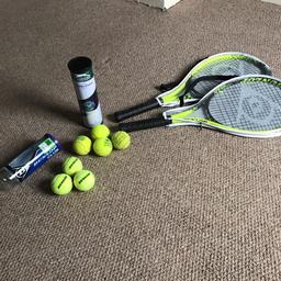 Pair of rackets used once with covers and 2 sets of tennis balls