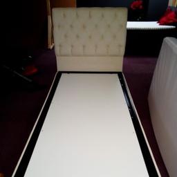 We have a lovely ex showroom 3ft ottoman bed on offer, finished in a cream material with matching buttoned headboard. If you are short on storage space this bed is perfect for you. Hide away all that spare bedding, holiday clothes and much more. We only have one at this price so dont miss out grab a bargain today.
Due to re decorating our showroom we are letting this bed go at the bargain price of £50 (mattress not included )
We offer a delivery service at a small charge depending on milage.
If you require further information please contact us we are happy to help.
Tel   07396256626