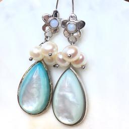 Wasser blaue Ohrringe aus 925 Silber Perlmutt & chalzedon & sws Perlen 💧 wunderschön💧 Versand ist möglich