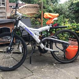Full suspension mtb, new rear wheel and tyre. 18 inch frame, 18 gears, 26 inch wheels. Does need some tlc and some adjustments but ideal project for someone that has the time.
