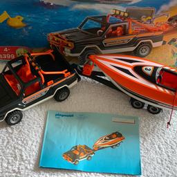 Playmobil 4x4 Jeep & Speedboat - Set 3399. 
Not a complete set, No figures or small pieces but still lots of fun to be had. Please see all photos as to see what is included