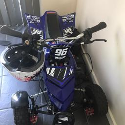 800w electric mini quad, has 3 speeds, has had 2 new tyres and inner tube, crash guard at the front is slightly bent but doesn’t affect the quad working! Was purchased from Funbikes uk. Does work but will need a replacement battery as the battery isn’t lasting very long whilst running. Collection only or local delievery.