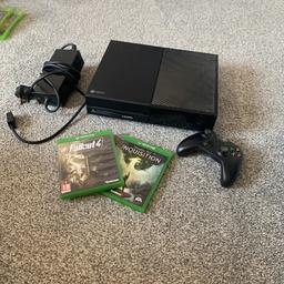 xbox one with one controller, comes with fallout 4 and dragon age:inquisition, perfect working order, all leads included apart from controller charging lead (not boxed)