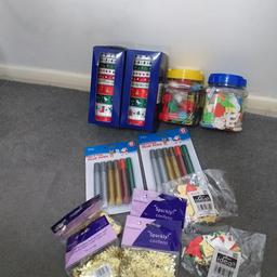 All brand new. Create card, gifts etc.

Includes:

Satin ribbons x 20
Glitter glue pens x 12
Glitter pipe cleaners
Stick on lettering
Glitter gold snowflake confetti
Glittery poms poms

I can post or you can collect (Leicester)