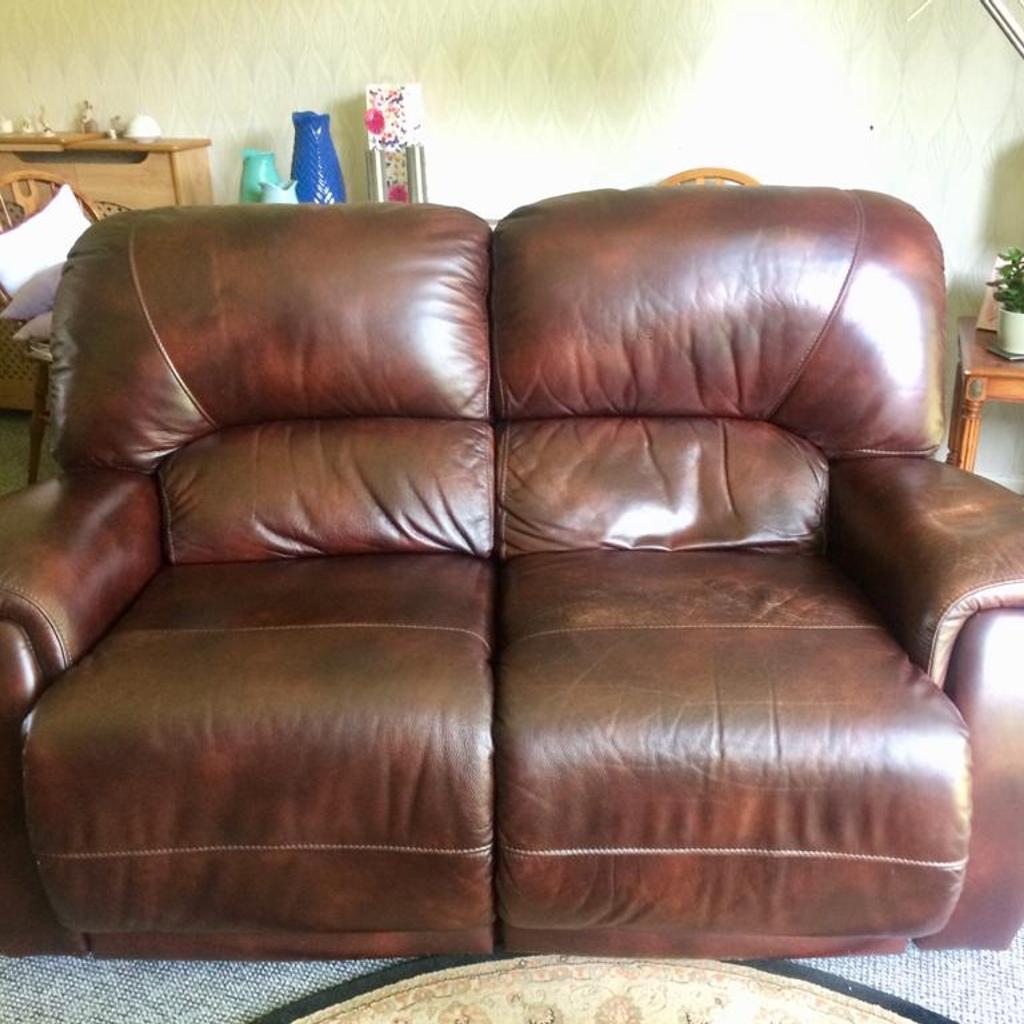 2X2 BROWN LEATHER RECLINING SOFAS in CH43 Wirral for £100.00 for sale