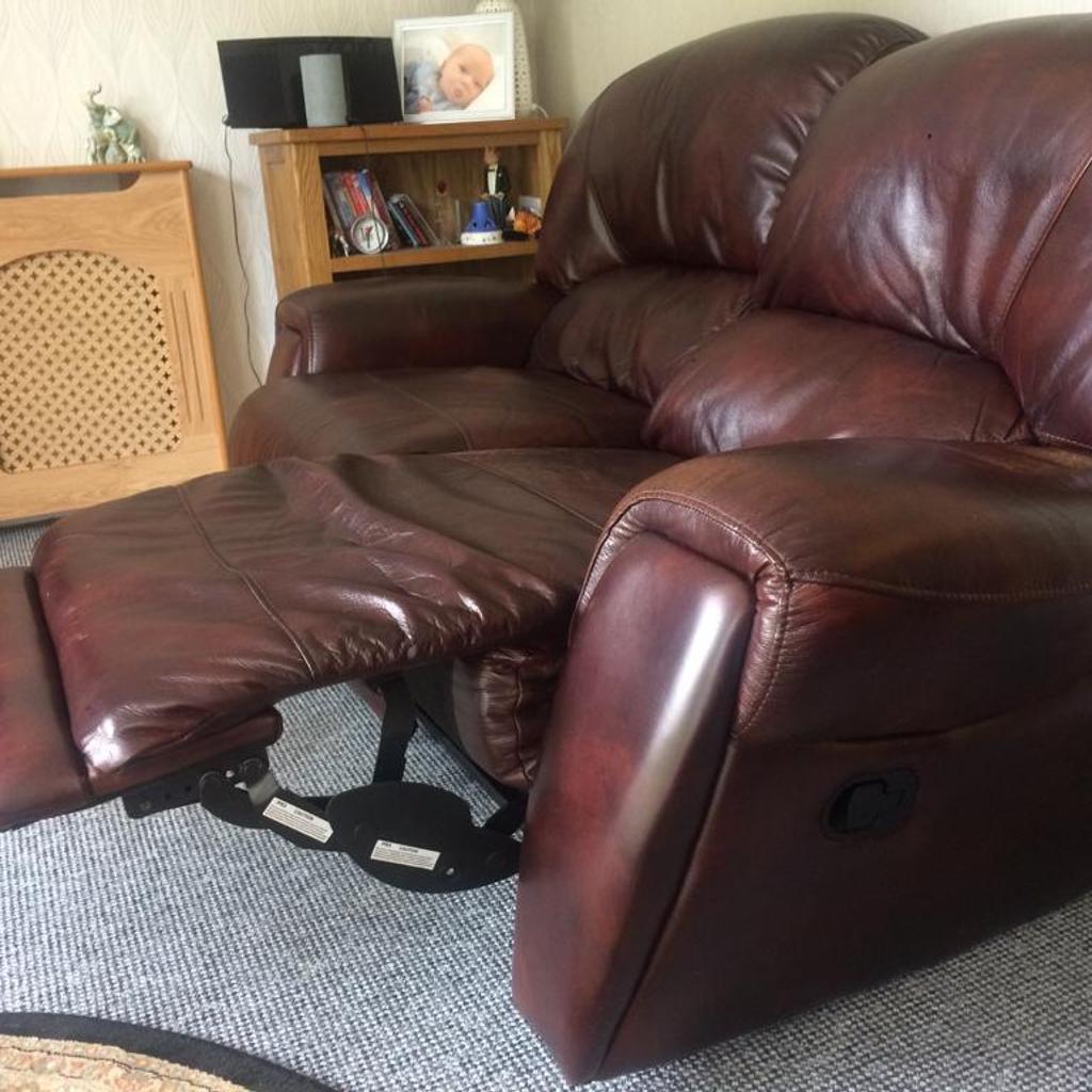 2X2 BROWN LEATHER RECLINING SOFAS in CH43 Wirral for £100.00 for sale