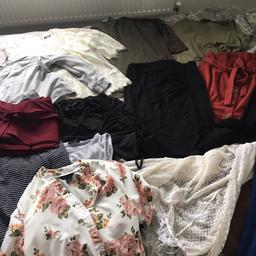 Gorgeous clothes one top 14 but more a 12. Topshop jeans, cover up for the beach, lace top, camel skirt, lipsy skirt, new look skirt, warehouse top, new look pants never worn and lots more! Pick up Orrell area