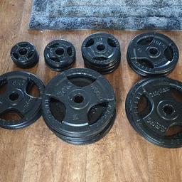 Olympic weights for sale as follows

2 x 25kg
4 x 20kg
2 x 15kg
2 x 10kg
4 x 5kg
4 x 2.5kg
4 x 1.25kg