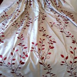 A pair of beautiful curtains, as new, lined and hemmed, taupe with red leaf design. Each curtain measures approx 208cm X width 226cm. Collection from Warwick CV34, can deliver if live in Warwick or Leamington Spa