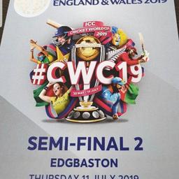 I have 3 adult silver tickets for the upciming semi final 2 Edgbaston wirld cup cricket semi final match almost guatanteed to he between India V England

I'm in no rush to sell as once it's officially announced it's India V Eng these tickets will be worth a lot more and will sell themselves so you're welcome to make offers but anything silly won't be responded to. I've already had an offer for £250 per ticket which I've declined so you need to pitch higher than that for me to show any interest