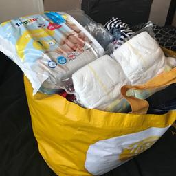Aldi bag full of baby boy stuff half of it not worn atall and new with the tags have included some pictures of jeans with tags etc, includes 2 coats, new socks, all shoes new with tags, penguin snowsuit from next never worn, The jeans with the tags on alone come to over £20. Please note the nappies are not in this bundle.