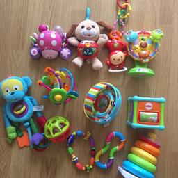 Excellent condition, Fisher Price, V-tech
4 toys on top are musical, 15 in total, but 3 of them not pictured,
6+ months
❤️