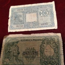 vecchia cartamoneta 50 lire 10 lire