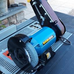 work zone 150mm bench grinder with 50mm belt sander. as new condition in original packing with full instructions.