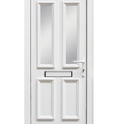 4 panel White PVCu Glazed External Front door & frame LH, (H)2055mm (W)920mm