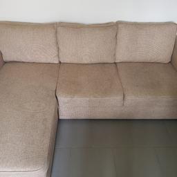 corner sofa/sofa bed for sale, beige brown. opens up to a full double bed with mattress built in. also has storage compartment. some marks as has been in storage and will need a clean up, hence the price. collection only, no delivery offered. need gone asap so only enquire if you can come and get it quickly.