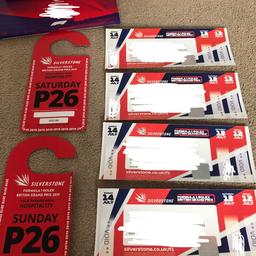 I’ve got 2 parking passes for this weekend at the Silverstone Grand Prix. They’re for VIP Hospitality Parking only on Saturday and Sunday.

The normal parking tickets are £75 but these are for Hospitality which is better.

Sensible offers. Can post or meet you at Silverstone.