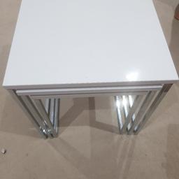 Used but in good condition
3 lightweight tables but practical
1 table has a chip on it as pictured
Large Table: H 42 x W 40 x D 40 Cm Approx. 
Medium Table: H 39 x W 35 x D 35 Cm Approx.
Small Table: H 37 x W 30 x D 30 Cm Approx.
collection from Chadwell Heath