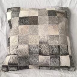Real cow hide cushion, it’s new , Natural & shiny hair , Grey hide cushions, 15*15 inches, back side faux leather & zip closer