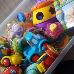 Box full of toys from birth onwards. Most require batteries and in a good condition. Comes from a pet free and smoke free home.