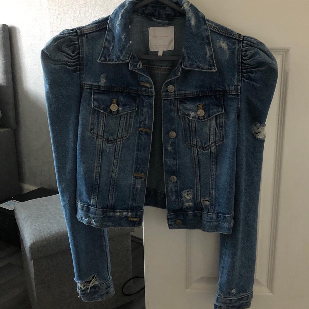 Zara denim cheap puff sleeve jacket